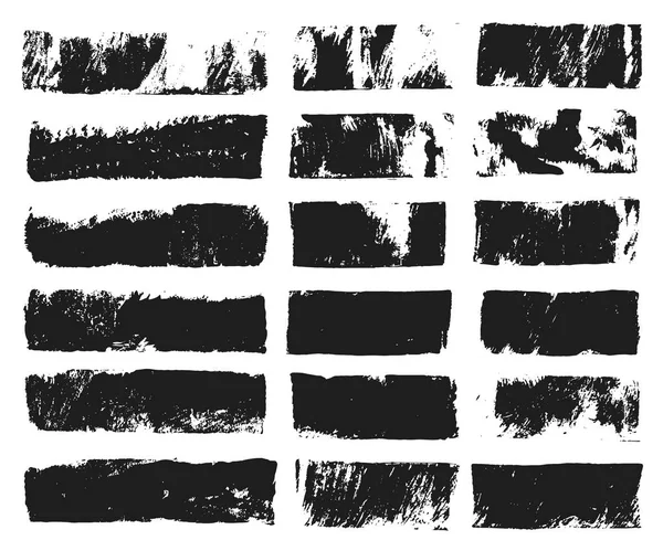 Grand ensemble de zone de texte rectangulaire. Bande de peinture grunge. Coup de pinceau vectoriel. Grunge taches noires avec place pour votre texte. Spots créés avec rouleau de peinture et acrylique noir. Éléments de conception — Image vectorielle