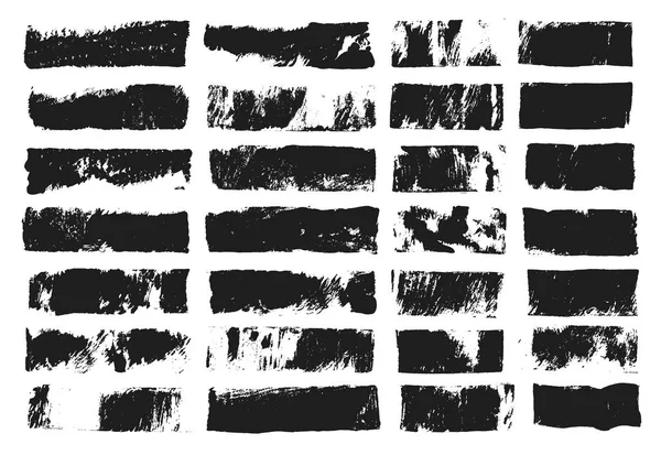 Grand ensemble de zone de texte rectangulaire. Bande de peinture grunge. Coup de pinceau vectoriel. Grunge taches noires avec place pour votre texte. Spots créés avec rouleau de peinture et acrylique noir. Éléments de conception . — Image vectorielle