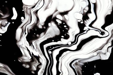 Siyah ve beyaz alkol mermer kaplama. Sıvı dalgalar ve en az illüstrasyon. Soyut akışkan sanat. Akrilik ve yağ akışı monokrom çağdaş arkaplan.