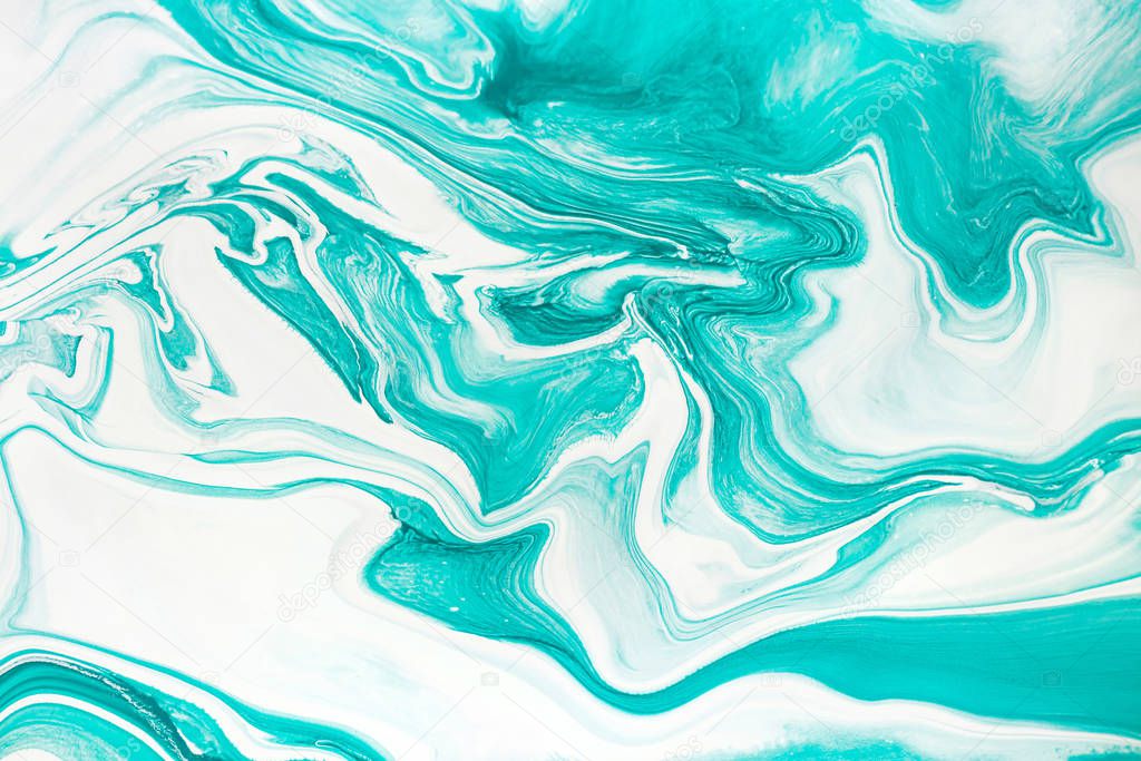 Mint green and white marbling acrylic paint background