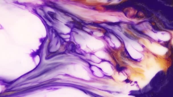Contemporary fluid art, acrylic flow animation. Colorful liquid, oil paints, aquarelle dyeing motion. Watercolor mix texture close up. Liquid paint patterns of moving surface. Flowing in chaotic. — Stockvideo