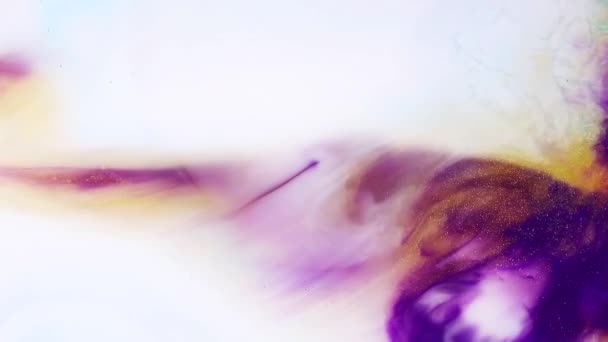 Fluid art abstract texture. Modern artwork with flowing effect. Fluid painting effect background. Watercolor texture with acrylic abstract forms, close up view. Purple, blue and gold colour flow. — 비디오