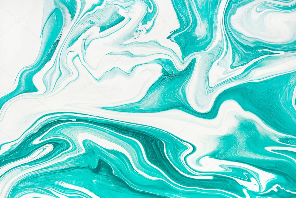 Mint green and white marbling acrylic paint background