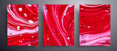 Soyut vektör posteri, akışkan sanat kapakları. Tasarım kapağı, poster, broşür vb. için uygulanabilir modaya uygun arka plan. Kırmızı, pembe ve beyaz ilginç yaratıcı yanardöner sanat eserleri.