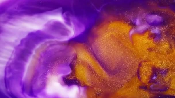 Fluid art. Abstract acrylic textures with flowing effect. Fancy fluid surface drawing. Acrylic flow animation with colourful liquid mixes. Blue, purple and golden colour flow animation. — Stock Video