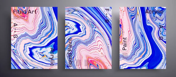 Abstraktes Vektorbanner, eine Reihe moderner Design-Fluid-Art-Cover. Trendiger Hintergrund, der für Designcover, Einladungen, Präsentationen usw. verwendet werden kann. Blaues, rosa und weißes kreatives irisierendes Kunstwerk. — Stockvektor