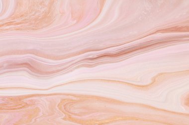 Sıvı sanat dokusu. Soyut yanardöner boya efektiyle arka plan. Sıvı akrilik sanat eseri ve sanatsal karışım. Baner veya duvar kağıdı olarak kullanılabilir. Bej, kahverengi ve beyaz taşan renkler.