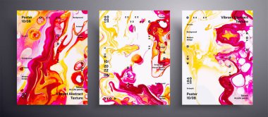 Soyut akrilik pankart, akışkan sanat vektör dokusu seti. Tasarım kapağı, davetiye, broşür vs. için kullanılabilecek güzel bir arkaplan. Pembe, sarı ve beyaz ilginç yanardöner sanat eserleri.