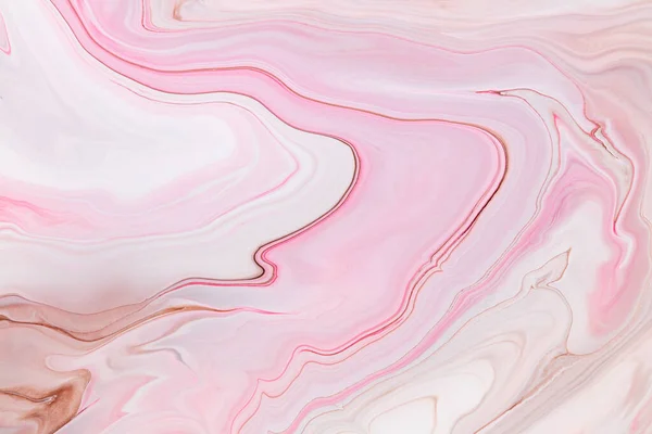 Fluid art texture. Abstract backdrop with swirling paint effect. Liquid acrylic artwork that flows and splashes. Mixed paints for interior poster. Pink, brown and white overflowing colors. — Stock Photo, Image