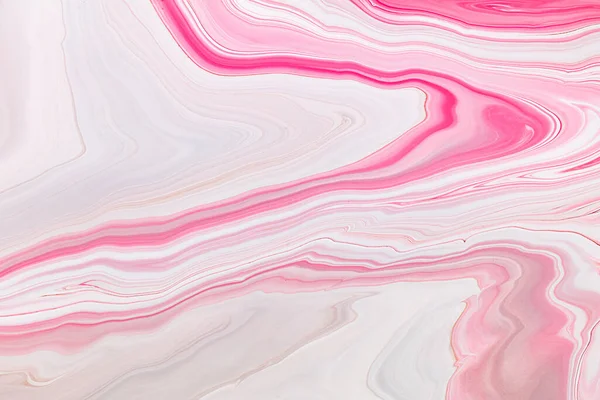 Fluid art texture. Abstract backdrop with swirling paint effect. Liquid acrylic picture with flows and splashes. Mixed paints for interior poster. Pink, lavender and white overflowing colors.