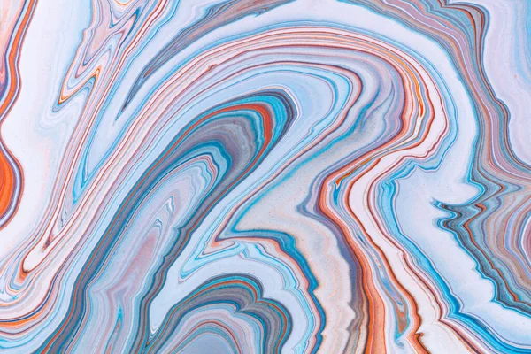 Fluid art texture. Abstract backdrop with iridescent paint effect. Liquid acrylic picture with chaotic mixed paints. Can be used for posters or wallpapers. Orange, blue and gray overflowing colors. — Stock Photo, Image