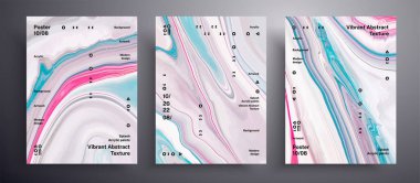 Soyut akrilik pankart, akışkan sanat vektör doku paketi. Tasarım kapağı, poster, broşür vb. için kullanılabilecek sanatsal arka plan. Mavi, beyaz ve pembe evrensel moda resim arkaplanı.