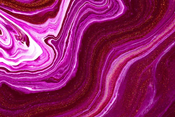 Fluid art texture. Abstract background with mixing paint effect. Liquid acrylic artwork with chaotic mixed paints. Can be used for posters or wallpapers. Wine, golden and white overflowing colors.