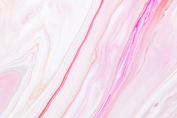 Textura de arte fluido. Fondo abstracto con efecto de pintura iridiscente. Imagen acrílica líquida que fluye y salpica. Pinturas mixtas para fondo o póster. Rosa, blanco y beige colores desbordantes . —  Fotos de Stock