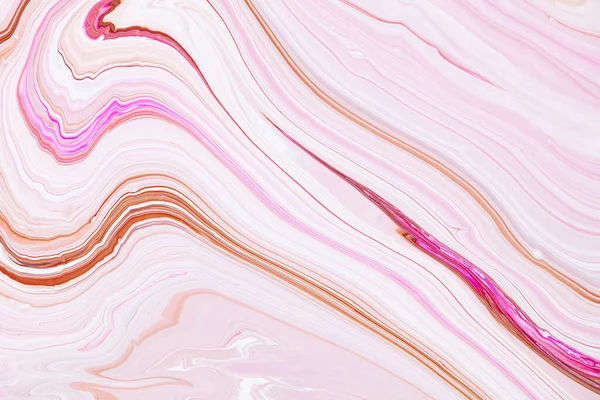 Texture fluida. Sfondo con effetto pittura turbinante astratta. Immagine acrilica liquida con flussi e spruzzi. Pitture miste per lo sfondo del sito web. Colori traboccanti di rosa, bianco e marrone. — Foto Stock
