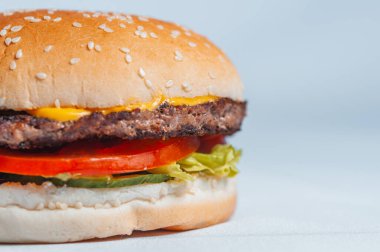 Domatesli hamburger. Kapatın.