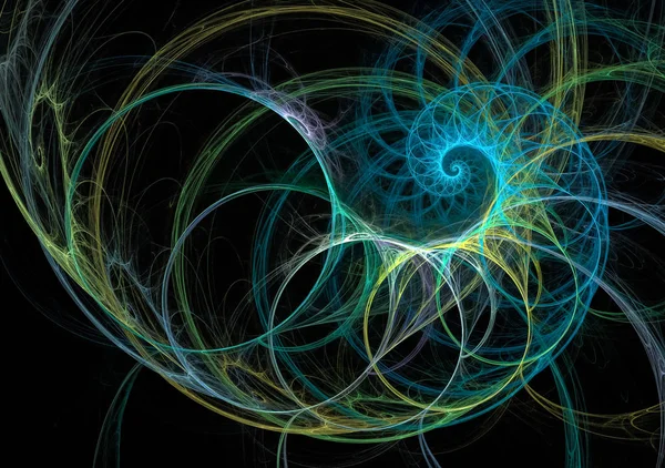 fractal blue neon swirls shells on black background