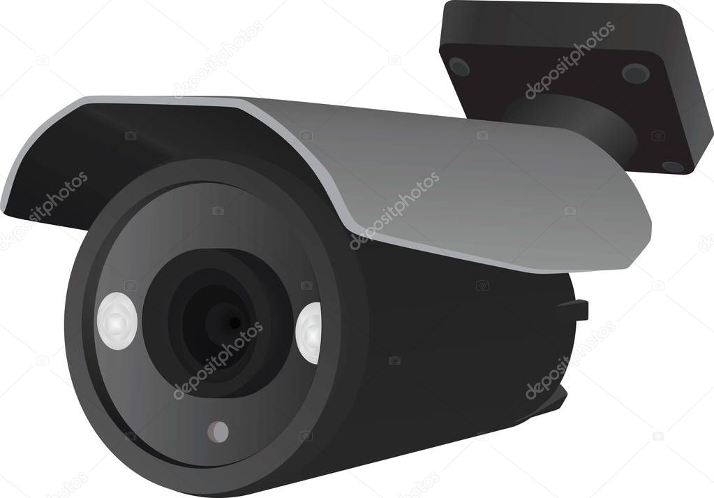 Surveillance camera on white background