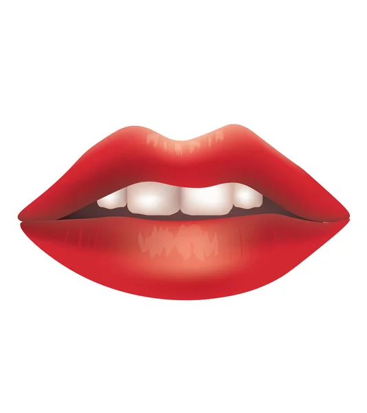 Red lips with teeth on white background, vector — Stock Vector