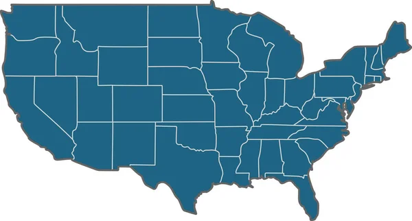 Синяя карта США с границей штатов — стоковый вектор