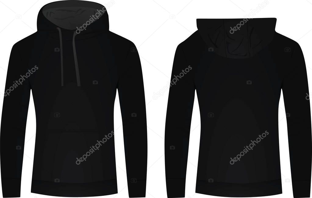 Black hoodie on white background, vector