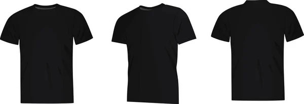 Camiseta Preta Masculina Vista Frontal Lateral Traseira Ilustração Vetorial —  Vetores de Stock