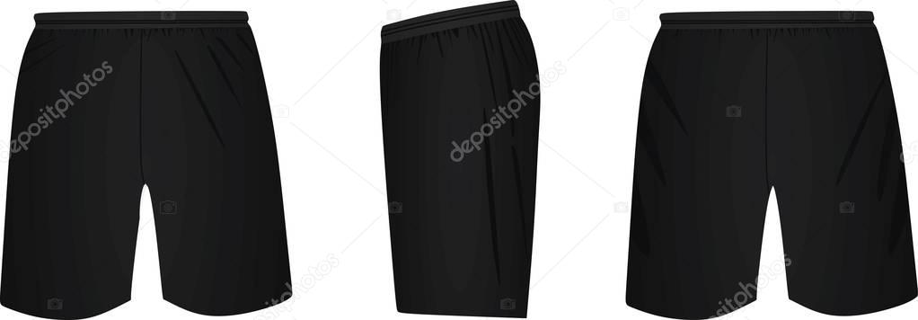 Black shorts. front, back and side view, vector illustration