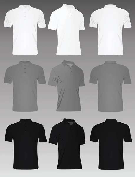 Men Polo Shirt Set Black Grey White Vector Illustration — Stock Vector