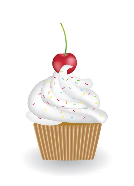 Cupcake με κεράσι σε άσπρο φόντο — Διανυσματικό Αρχείο