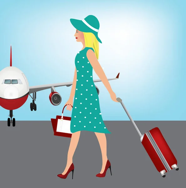 Elegant Woman Carrying Suitcase Vector — Stock Vector