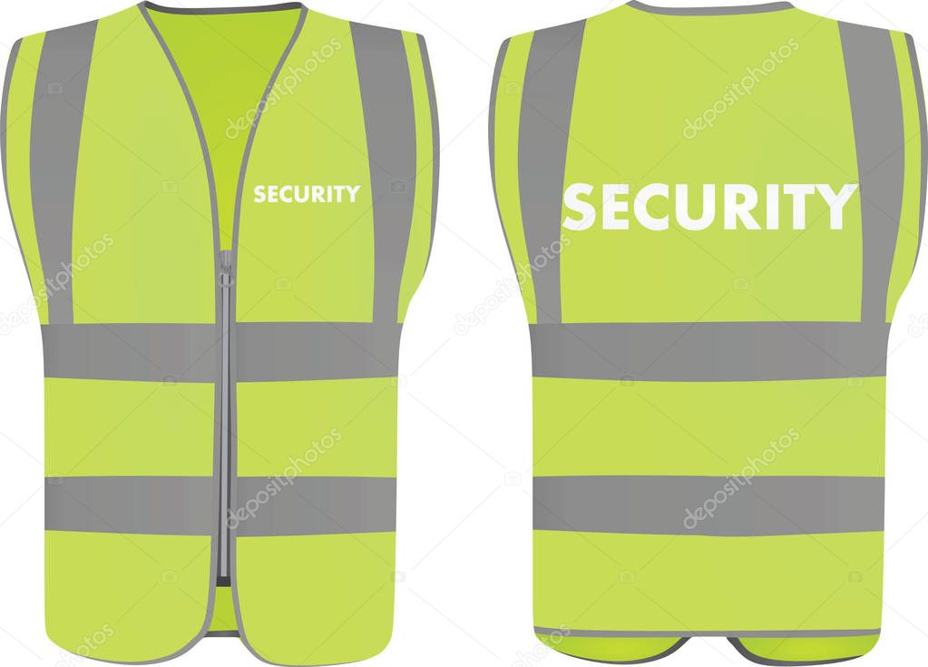 Security safety vest front and back view, vector