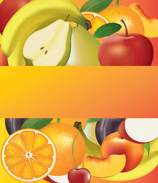 Früchte Hintergrund Mit Orangefarbenem Banner Vektor — Stockvektor