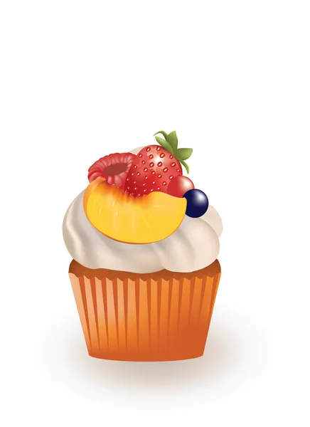 Cupcake à la crème blanche et aux fruits — Image vectorielle
