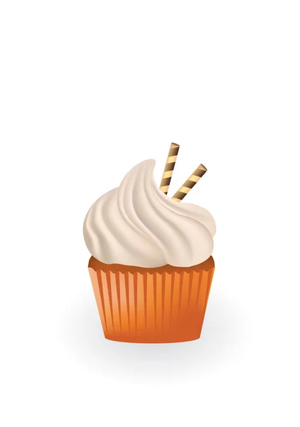 Cupcake με λευκή κρέμα και βάφλες — Διανυσματικό Αρχείο