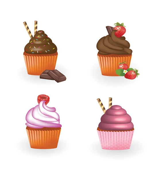 Σύνολο τεσσάρων cupcakes — Διανυσματικό Αρχείο