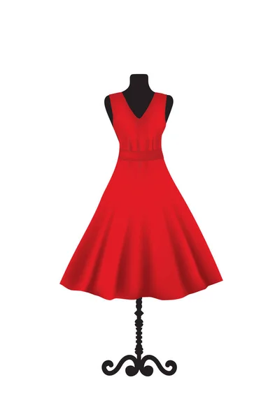 模特穿的红色典雅连衣裙 — 图库矢量图片