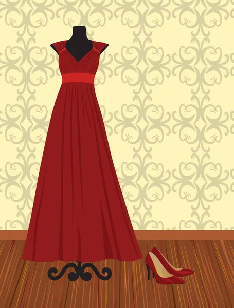 Gaun Merah Elegan Pada Manekin Vektor - Stok Vektor