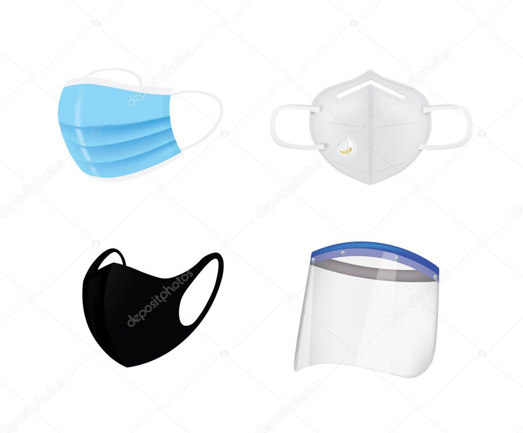 Surgery mask and face shield set. vector illustration