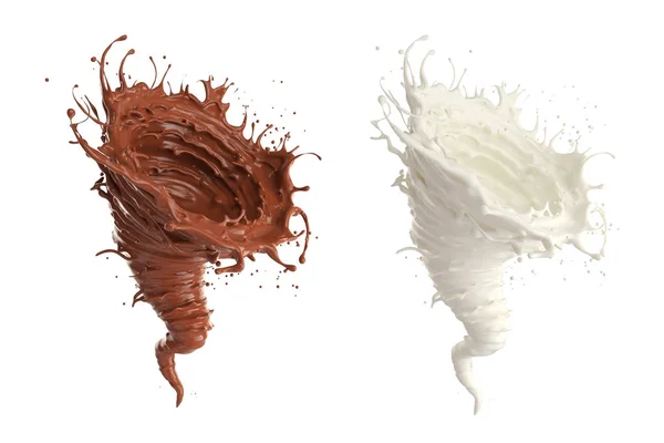 Σοκολάτα Και Γάλα Γυρίζουν Σχήμα Καταιγίδας Έννοια Αυτή Αντιπροσωπεύει Την — Φωτογραφία Αρχείου