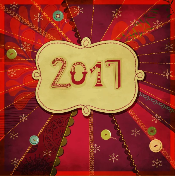 Cartel de Año Nuevo de costura colorida — Vector de stock