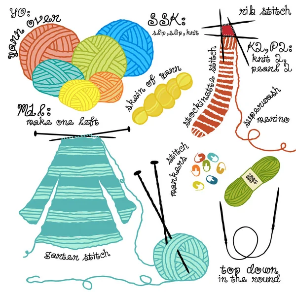 Outils et accessoires de tricot — Image vectorielle