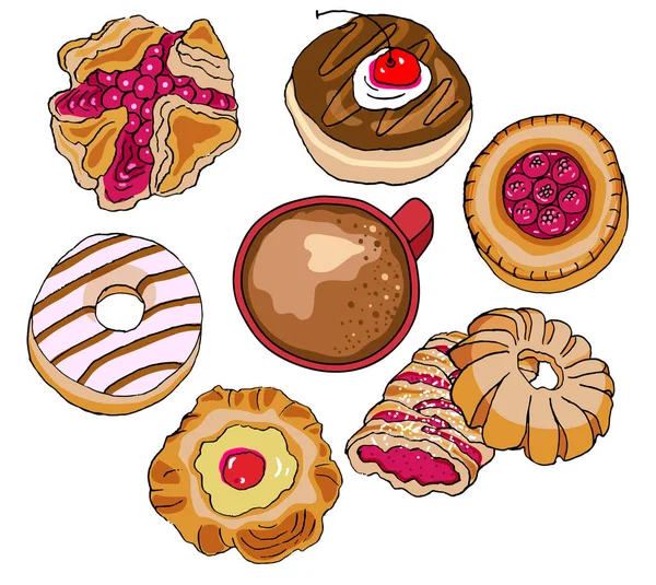 Pastry Desserts and Coffee — Stock Vector