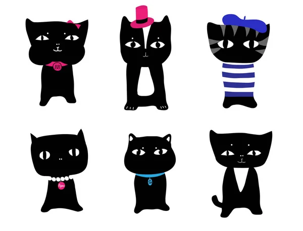 Conjunto de desenhos animados Gatinhos negros Vetores De Stock Royalty-Free