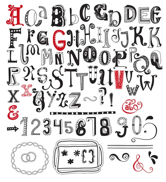 Grillige alfabet, cijfers en speciale tekens Glyphs Stockvector