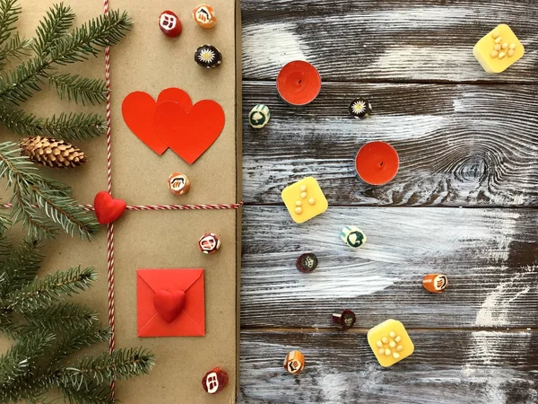Aftelkalender Voor Valentijnsdag Samenstelling Met Romantische Decoratie Cadeau Doos Kaarsen — Stockfoto