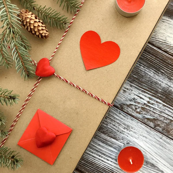 Aftelkalender Voor Valentijnsdag Samenstelling Met Romantische Decoratie Cadeau Doos Kaarsen — Stockfoto