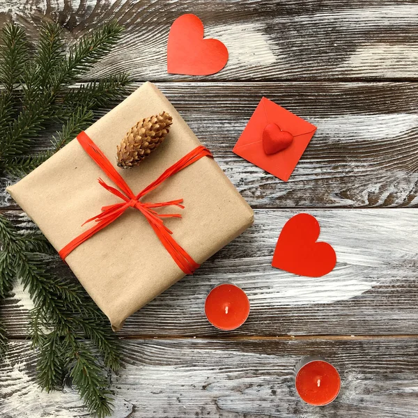 Aftelkalender Voor Valentijnsdag Samenstelling Met Romantische Decoratie Geschenk Doos Kaarsen — Stockfoto