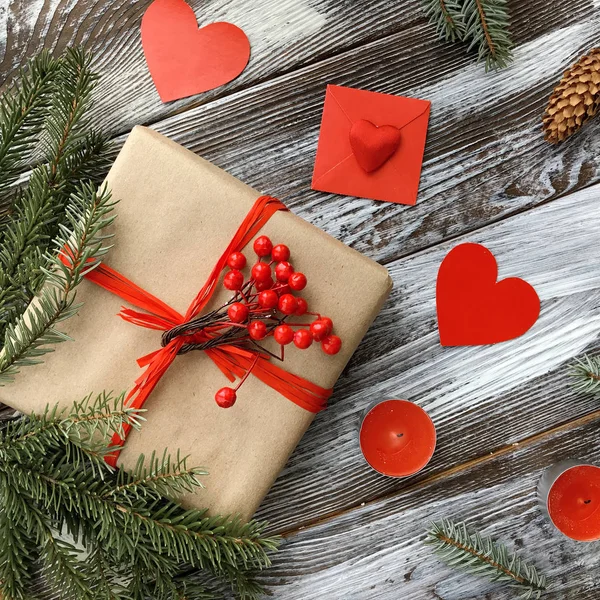 Aftelkalender Voor Valentijnsdag Samenstelling Met Romantische Decoratie Cadeau Doos Kaarsen — Stockfoto