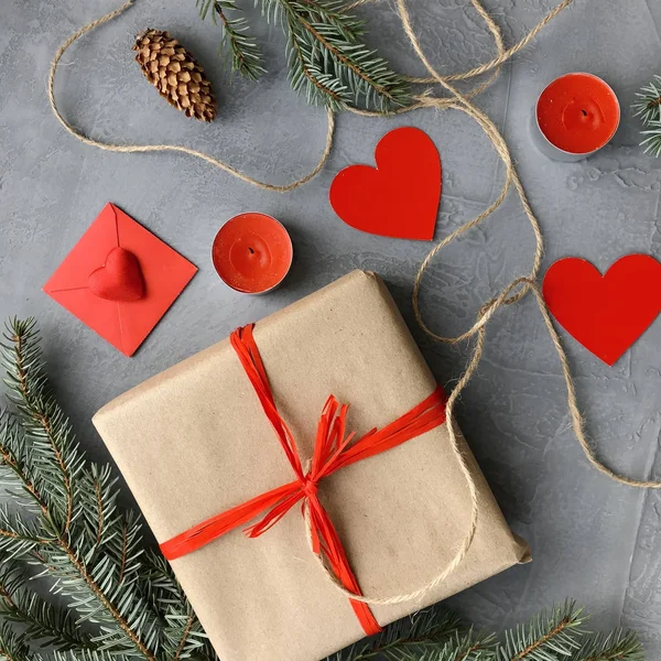 Aftelkalender Voor Valentijnsdag Samenstelling Met Romantische Decoratie Cadeau Doos Kaarsen — Stockfoto