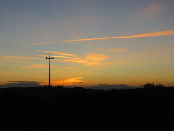 Tramonto Collinare Colori Del Tramonto Invernale Sono Meno Intensi Sempre — Foto Stock